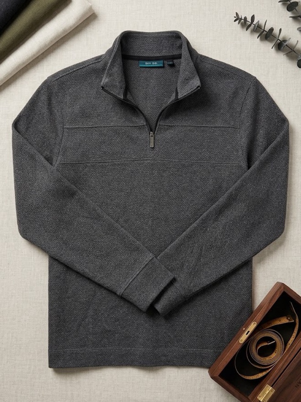 Perry Ellis Men's Charcoal Zip-Neck Sweater